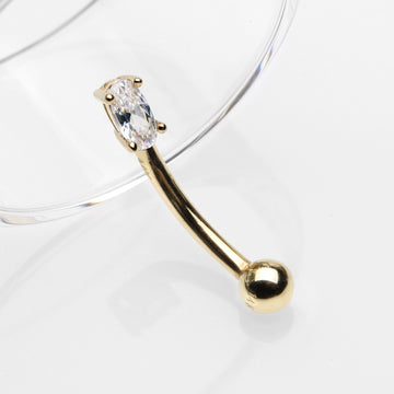 Detail View 1 of 14 Karat Gold Prong Set Marquise Gem Sparkle Curved Barbell-Clear Gem